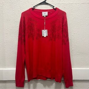 LIV Milano Cayenne Red Embellished Tree Branches Holiday Sweater NWT L